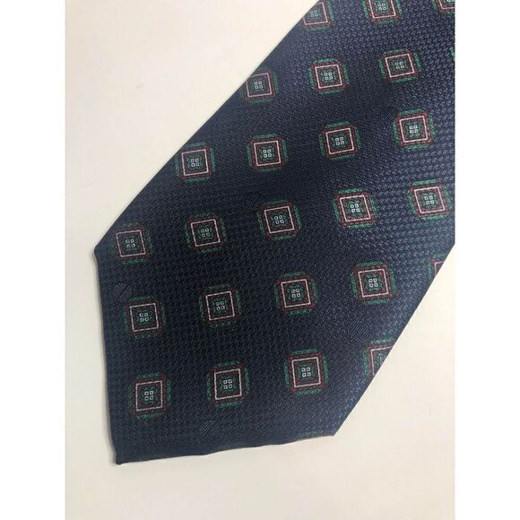 1281 Dunhill made in Italy geometric diamon silk Men's tie NAVY BLUE - Picture 1 of 2